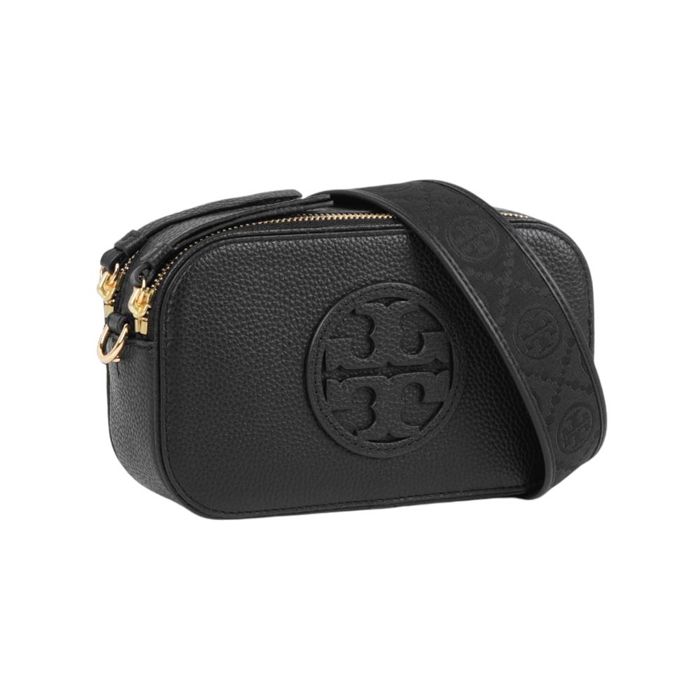 【Tory Burch】Miller 荔枝紋雙拉鍊迷你相機包(黑色)