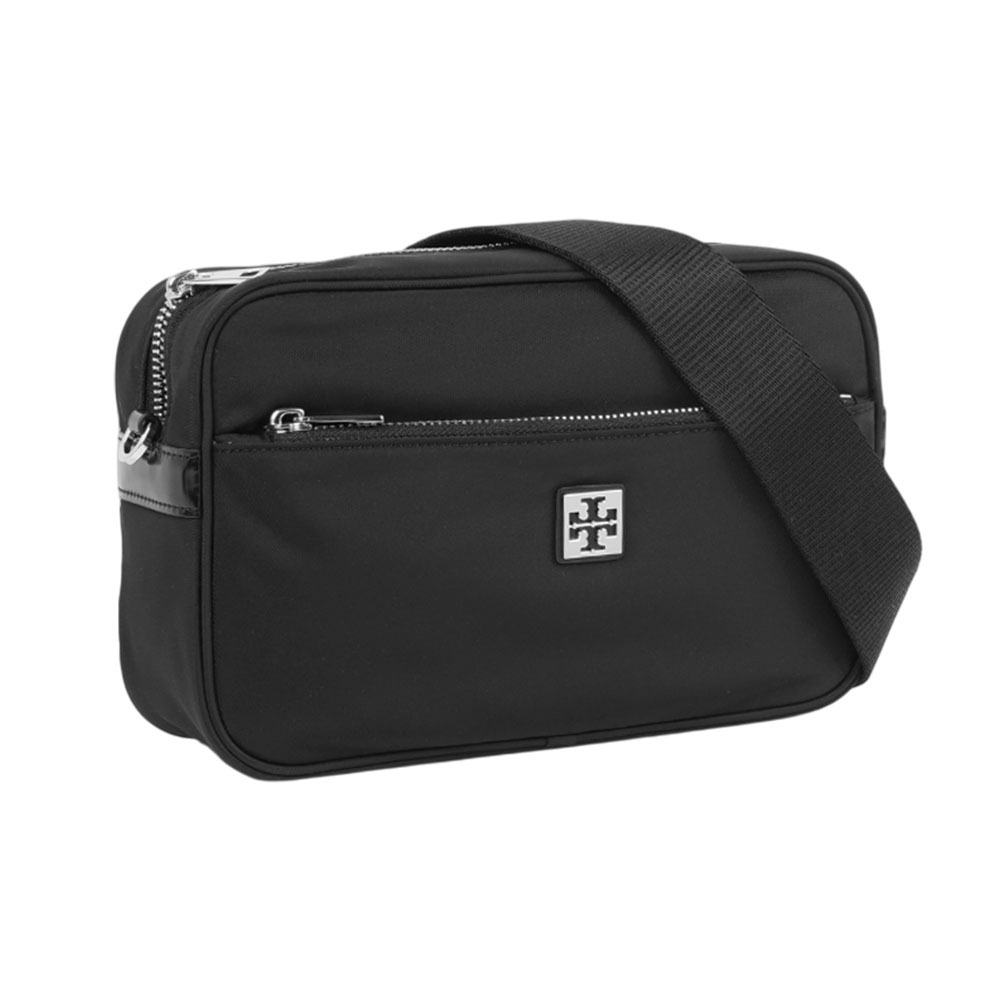 【Tory Burch】Virginia 再生尼龍附小袋拉鍊斜背包(黑色)