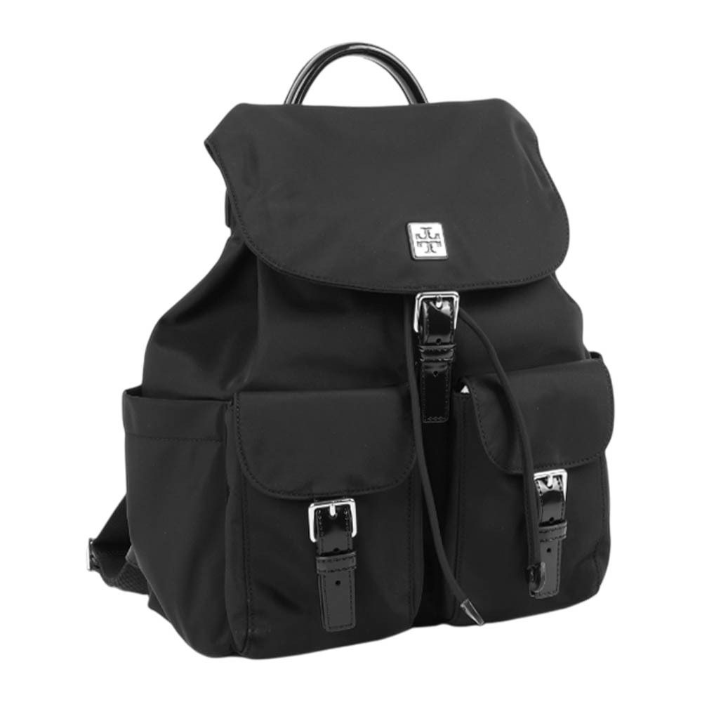 【Tory Burch】Virginia 再生尼龍雙口袋後背包(黑色)