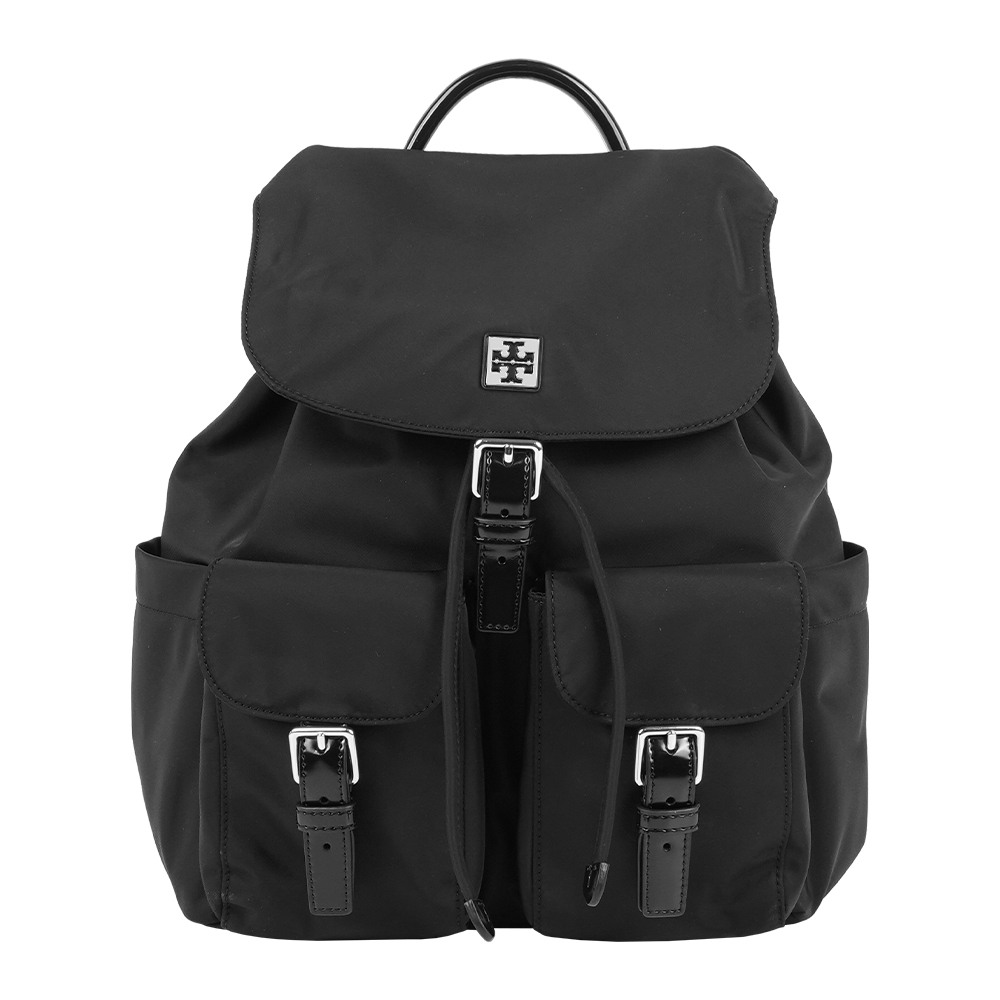 【Tory Burch】Virginia 再生尼龍雙口袋後背包(黑色)