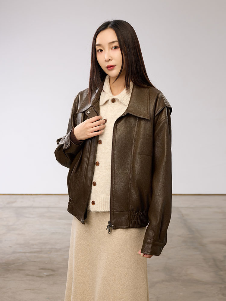 OH!HER 翻領俐落皮革外套