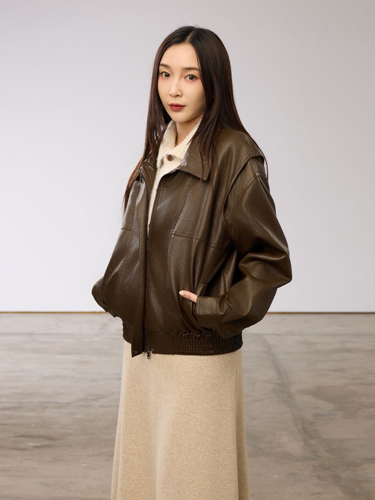 OH!HER 翻領俐落皮革外套