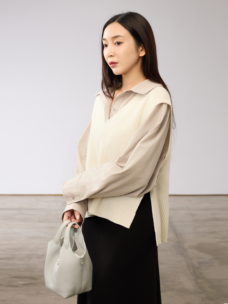 OH!HER 純羊毛小花釦不規則壓紋背心