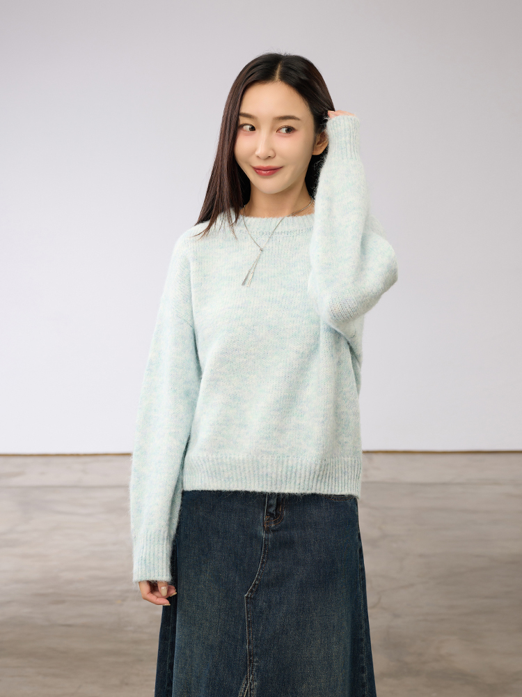 OH!HER 包色款圓領針織上衣（9%羊毛）