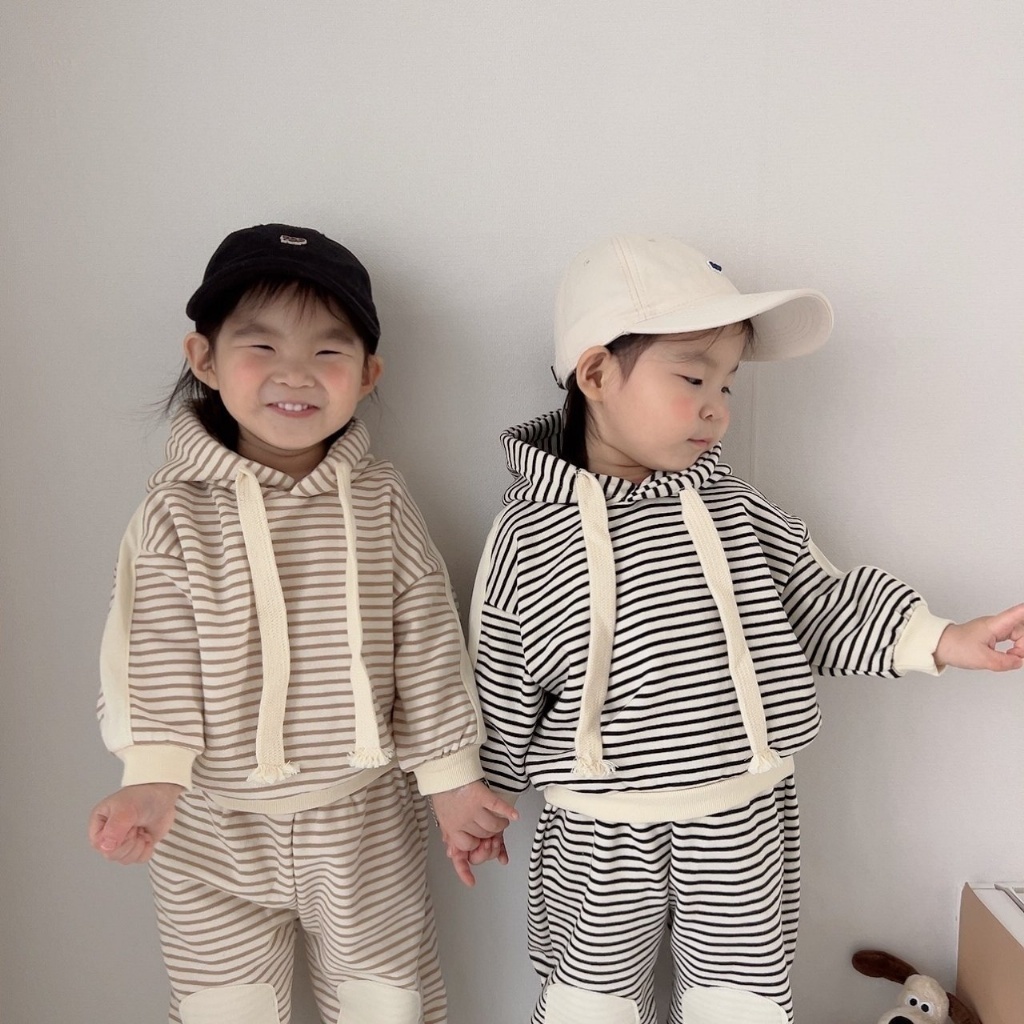 韓國🇰🇷Moran 條紋補丁連帽套裝(S-XL)