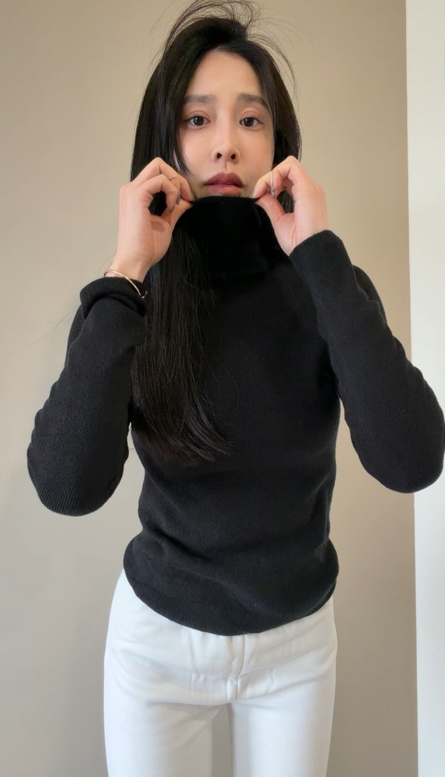 羊毛高領細針織上衣