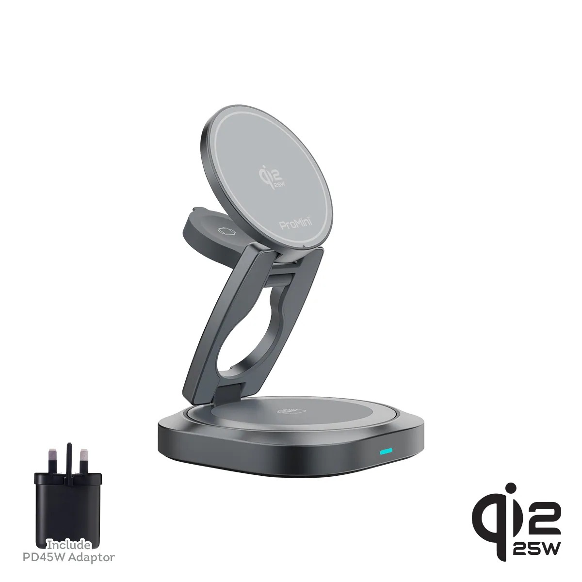 ProMini MagW5R 35W Qi2.2認證•三合一可旋轉式無線快充座連火牛