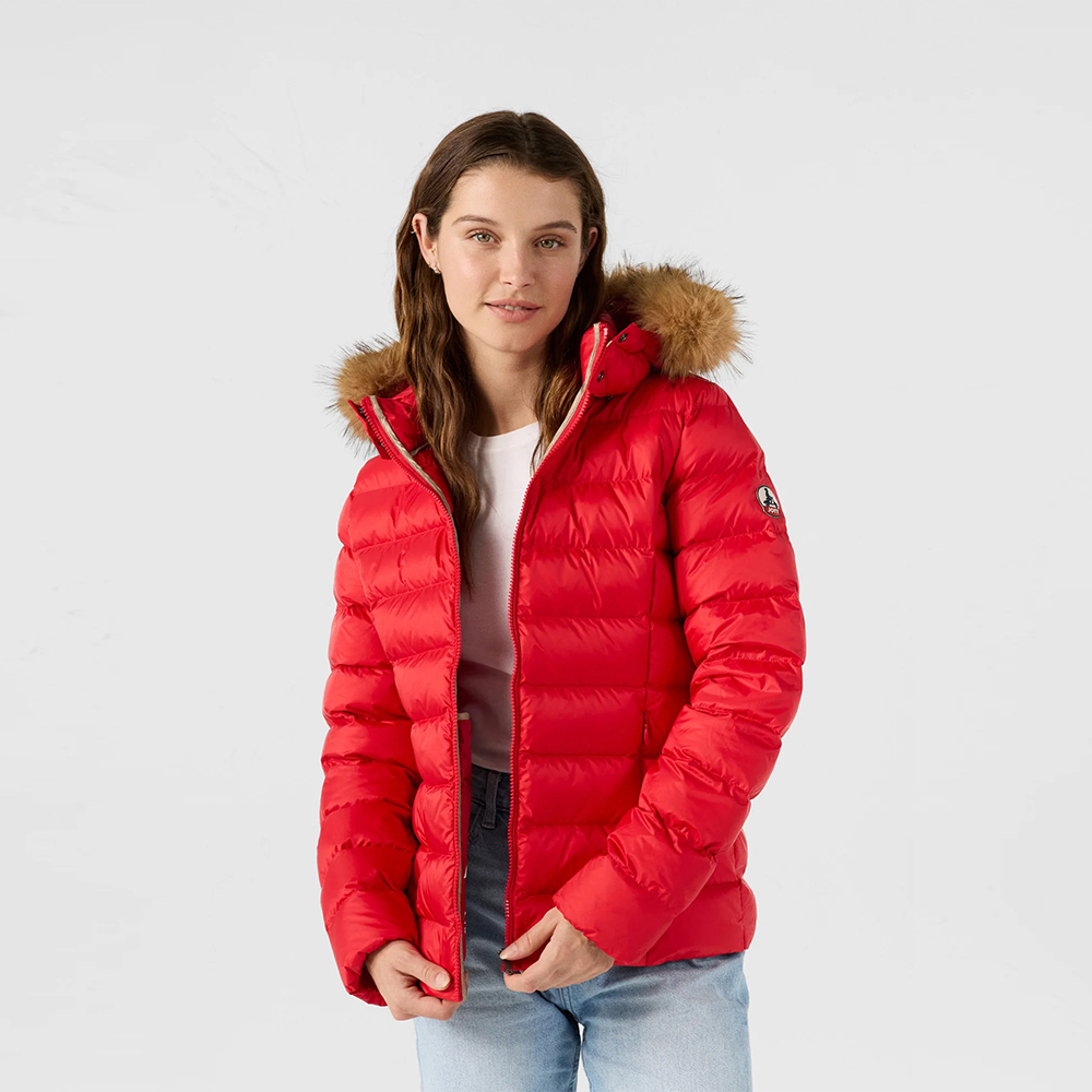 【JOTT】LUX人造毛領可拆極冷羽絨外套(紅)