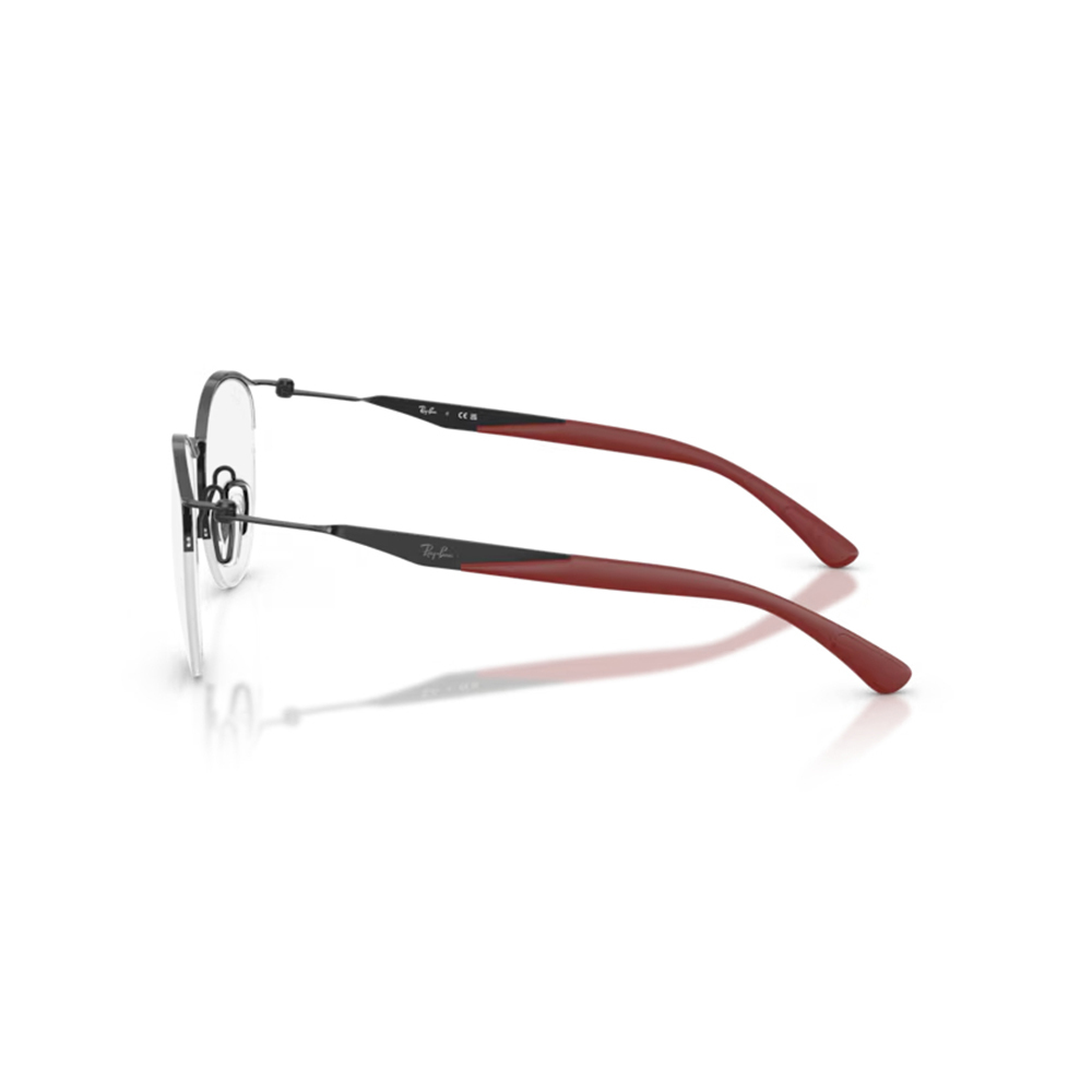 【RayBan】RB7553 3215 52mm 半圓框光學眼鏡♣(黑/深紅)