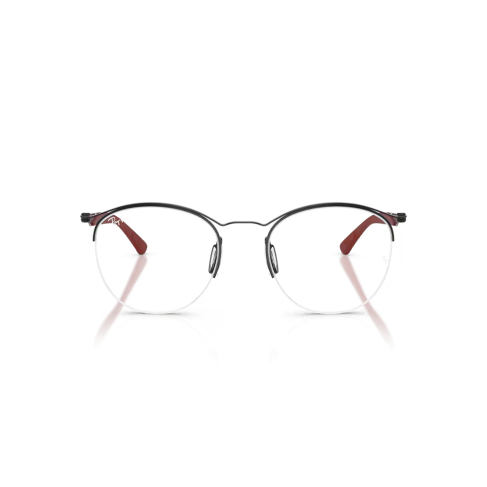 【RayBan】RB7553 3215 52mm 半圓框光學眼鏡♣(黑/深紅)
