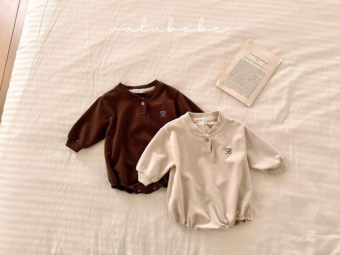 正韓春valu_bebe 兩色森林系亨利領包屁衣