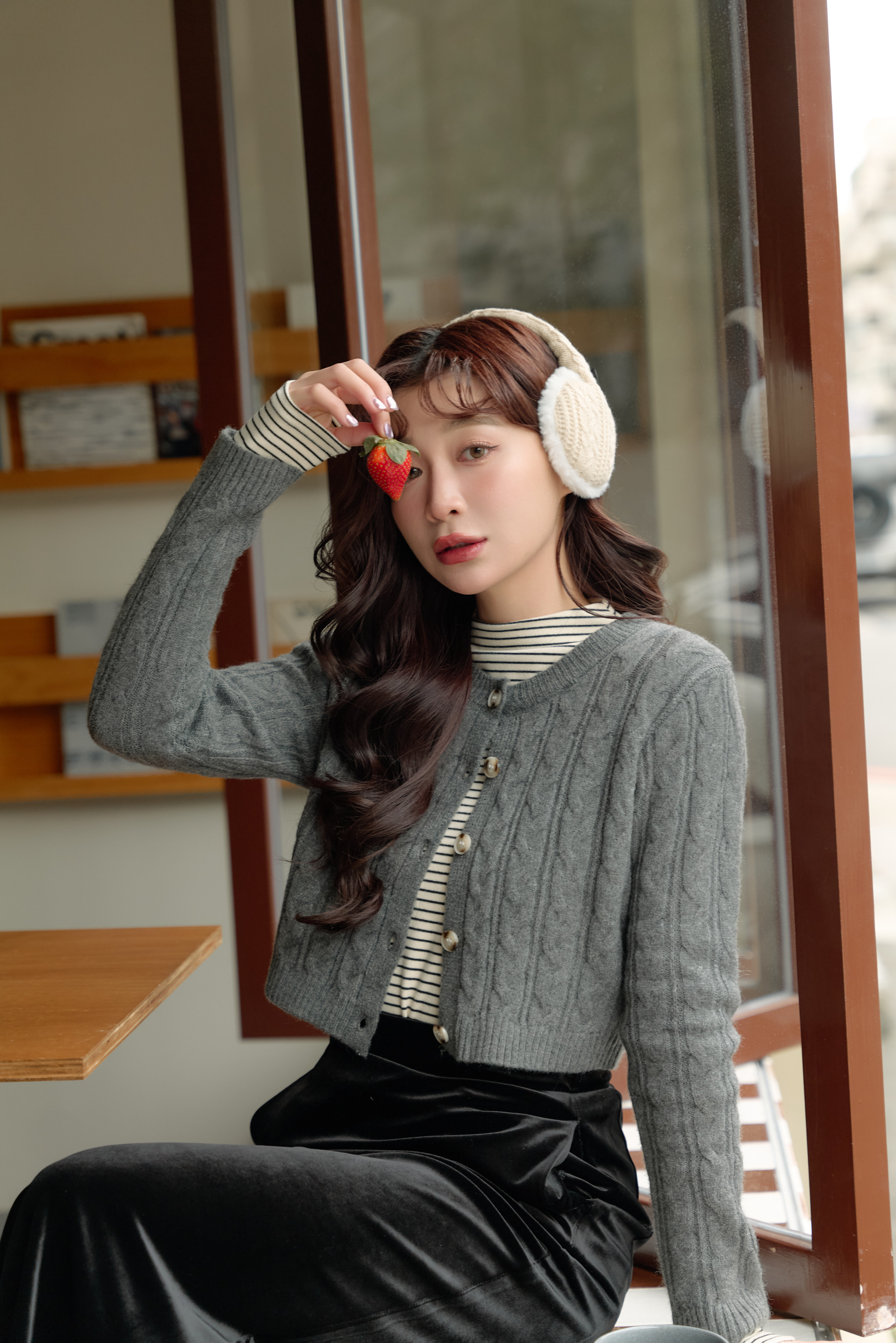 Gmade/麻花捲羊毛排釦針織小外套-灰