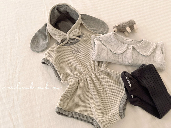 正韓春valu_bebe 兩色華夫格縮腰連身衣