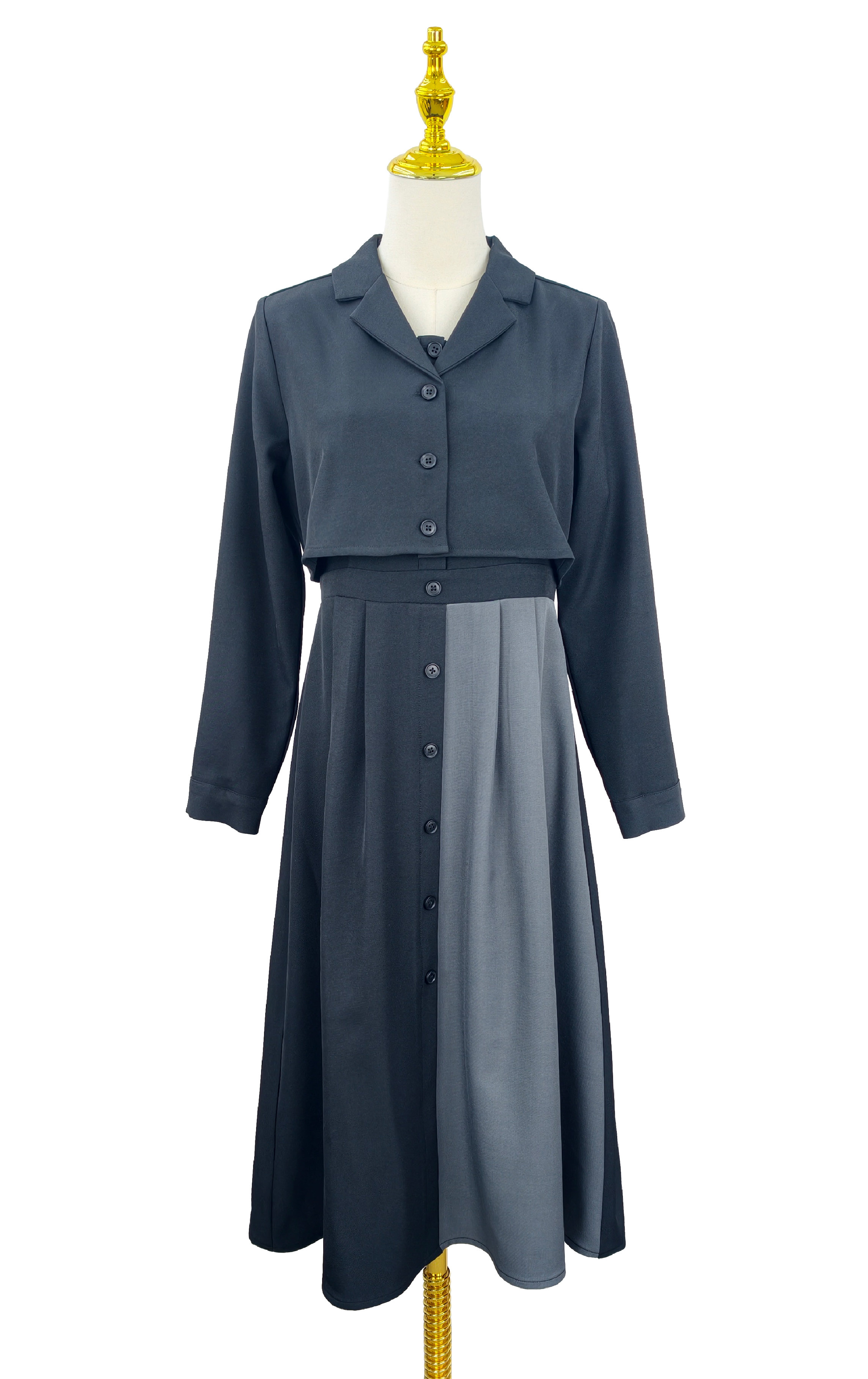 V領撞色連身裙 OP0601