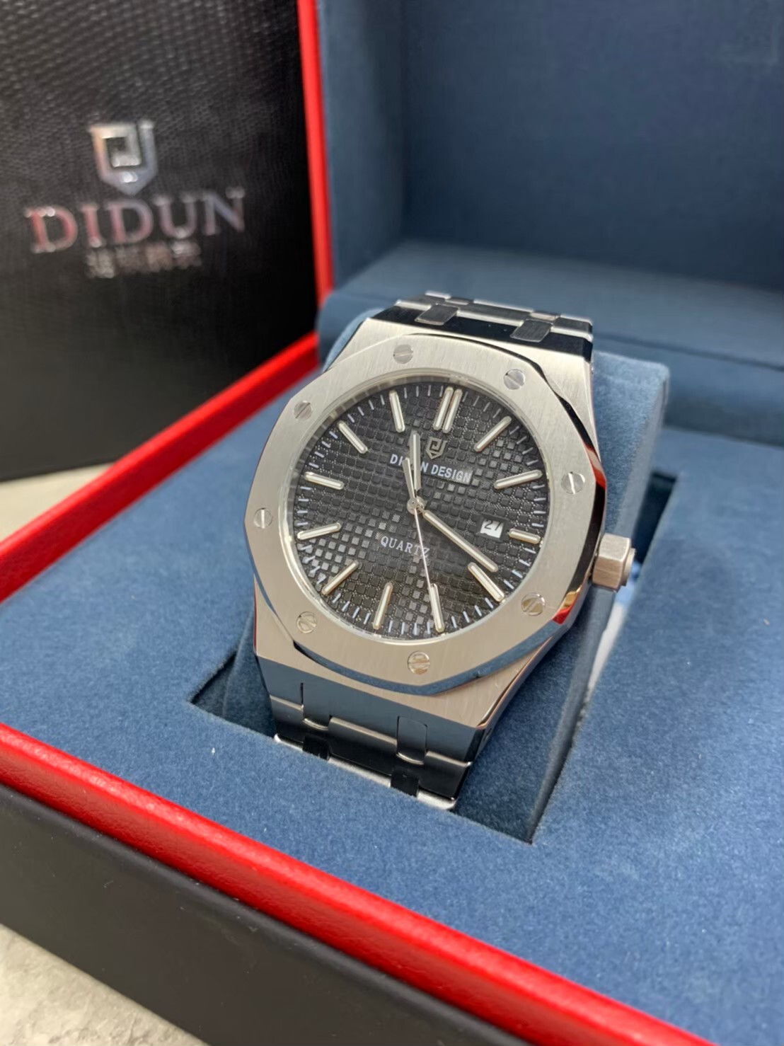 【DIDUN 迪頓】皇家橡樹系列 DDN-004 AP八角 銀色 時尚 石英 日期顯示 不鏽鋼 手錶