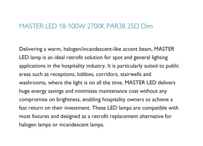 飛利浦 MASTER LED PAR 38 18-100W 2700K 25度可調光燈