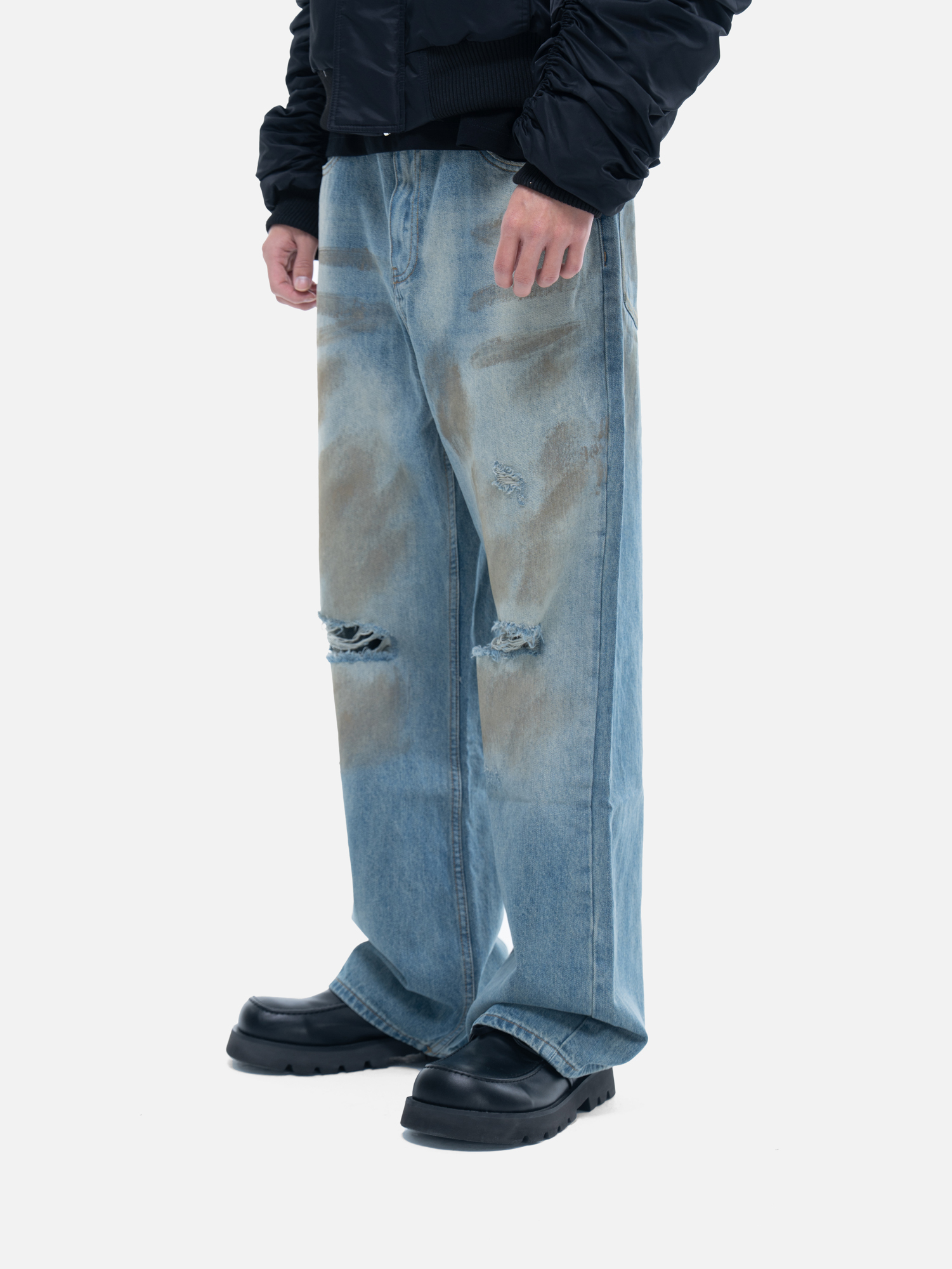 SIMON MADE BW-2445 破壞 淤泥 牛仔 長褲