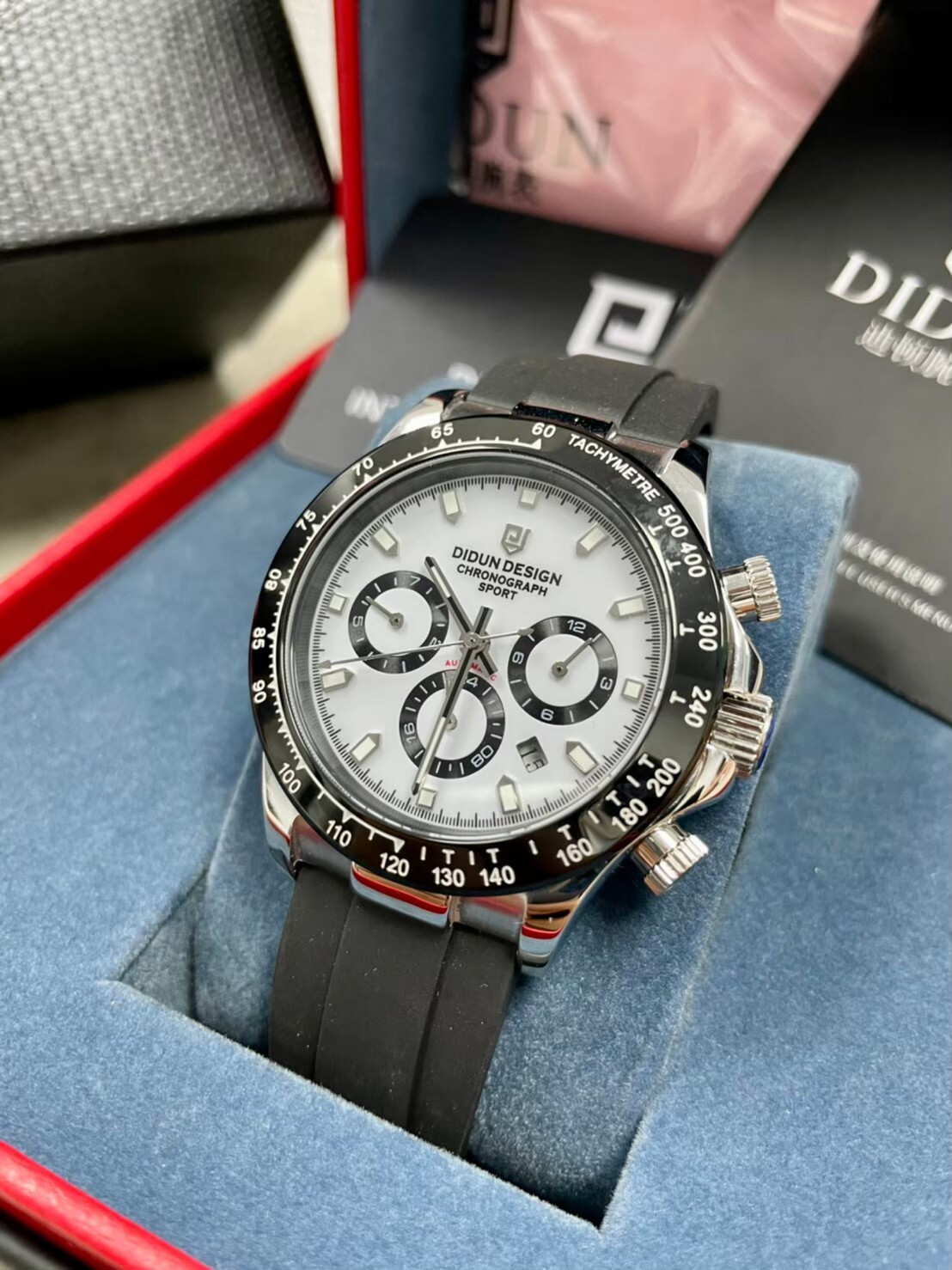 【DIDUN 迪頓】迪通拿款 DDN-010  三眼 熊貓 夜光指針 矽膠錶帶 機械 手錶