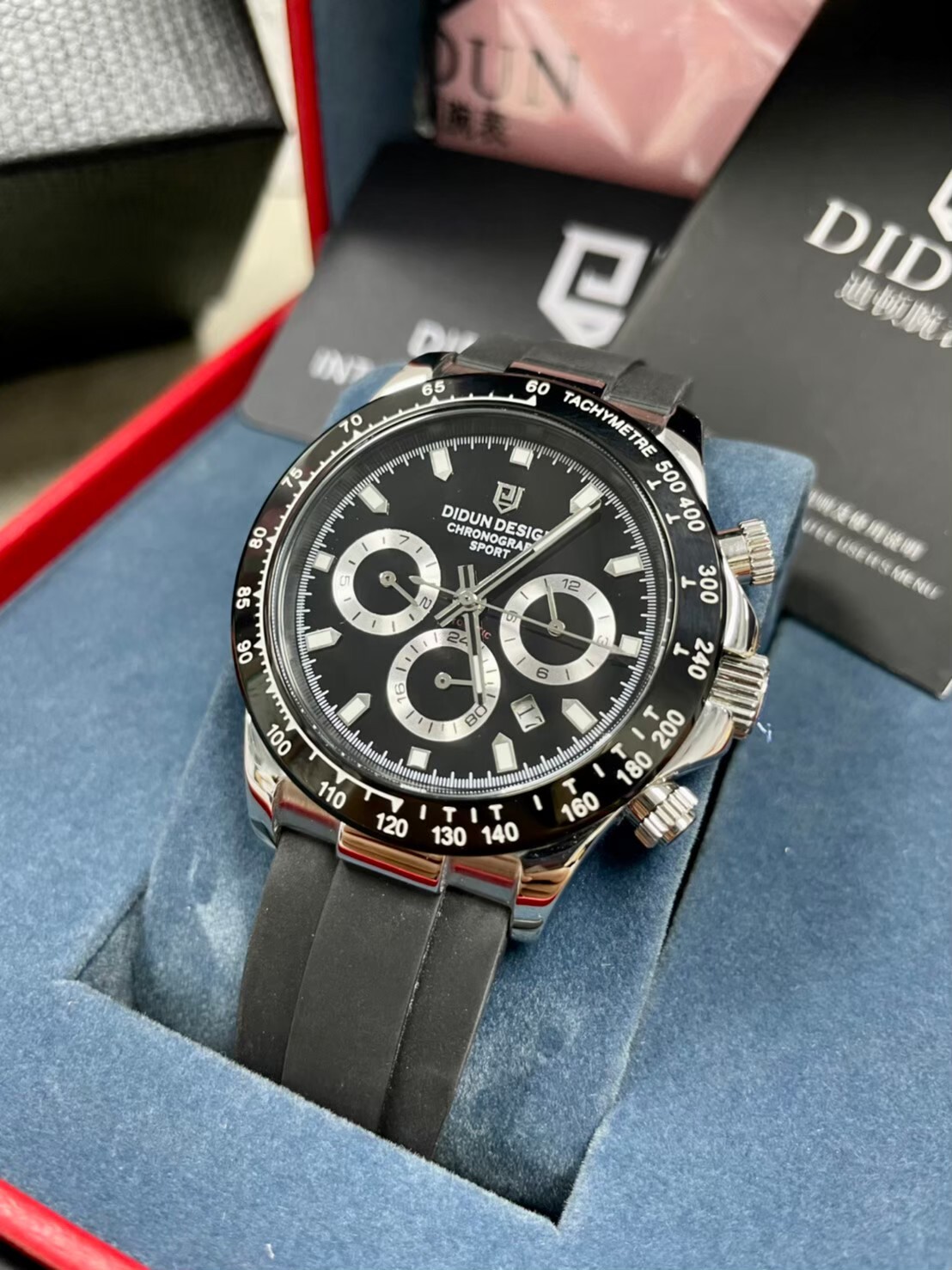 【DIDUN 迪頓】迪通拿款 DDN-010  三眼 熊貓 夜光指針 矽膠錶帶 機械 手錶