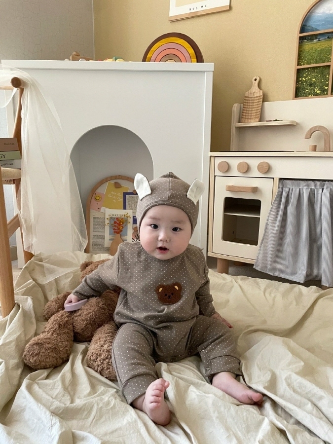 韓國🇰🇷Moran 點點熊熊連身衣送帽(S-M)