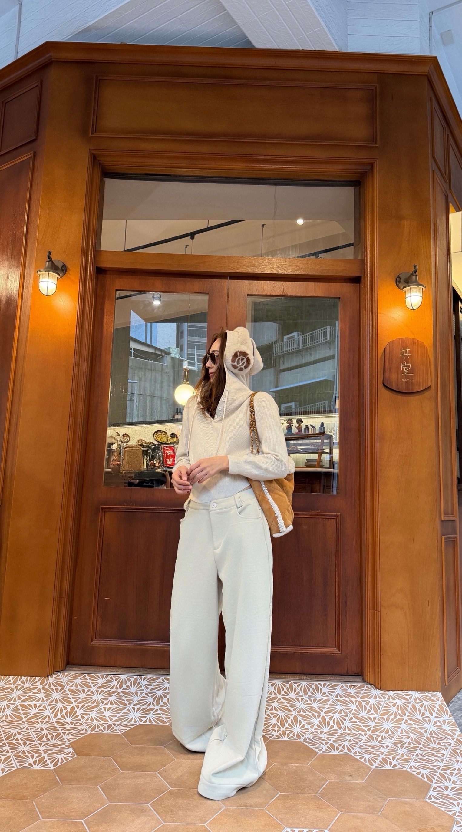 毛毛腰帶磨毛休閒寬褲(毛毛可拆)