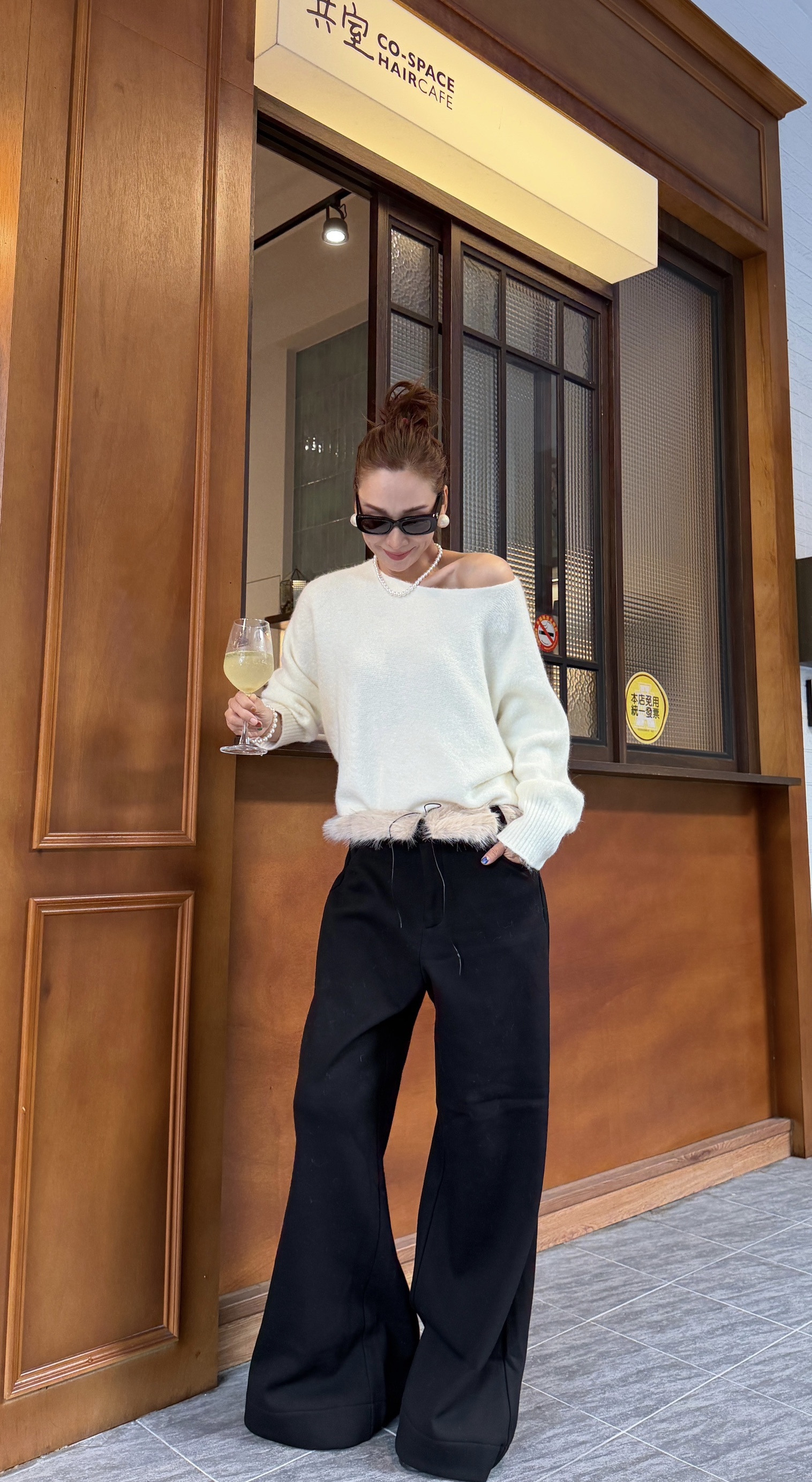 毛毛腰帶磨毛休閒寬褲(毛毛可拆)