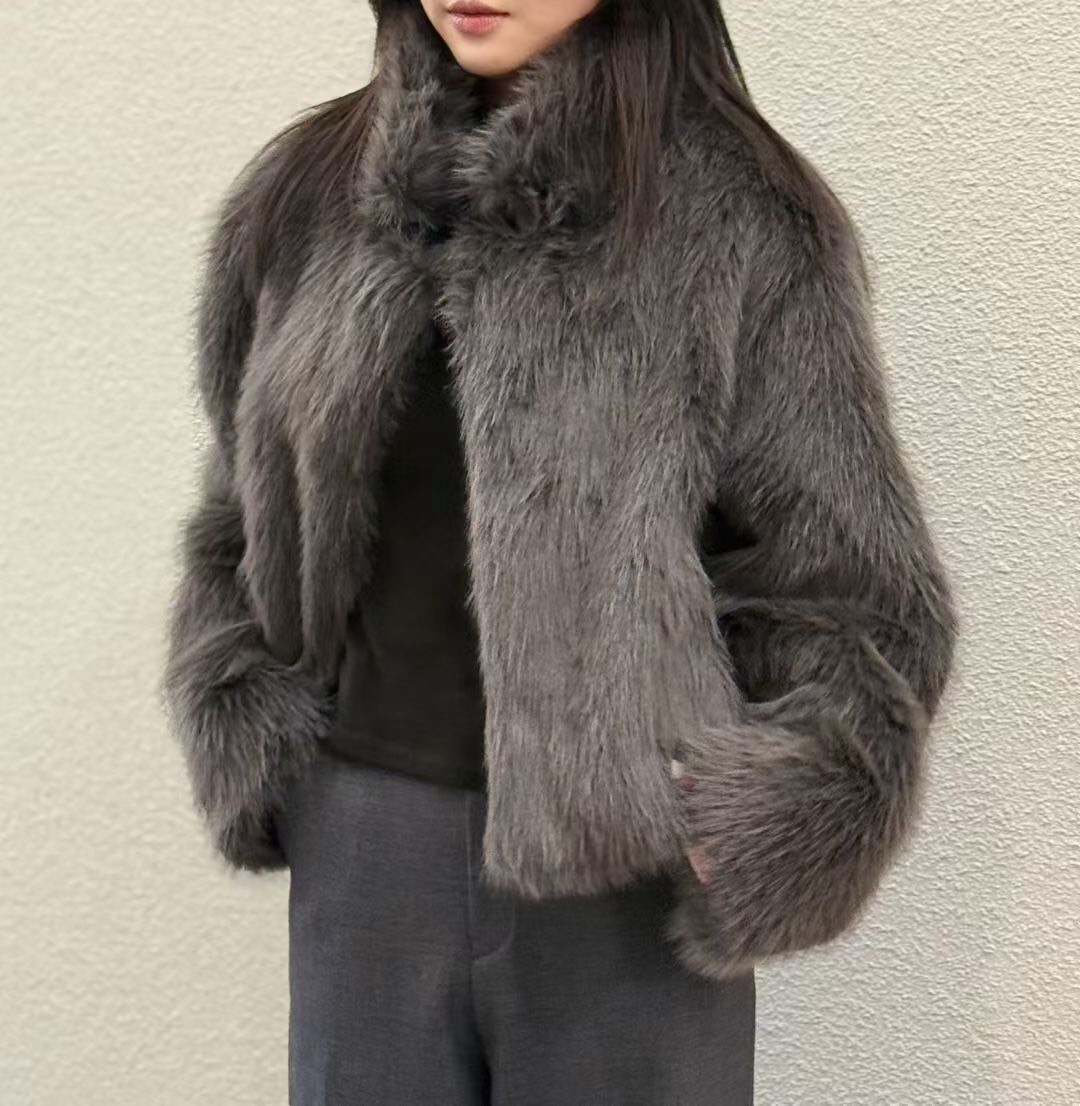 歐美女子立領短版皮草外套-F / 2色
