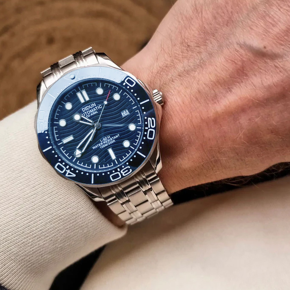 【DIDUN 迪頓】Seamaster 300海馬系列 DDN- 015 陶瓷外圈 波浪面盤設計 單向旋轉錶圈 日期顯示 潛水運動 機械錶 不鏽鋼 手錶