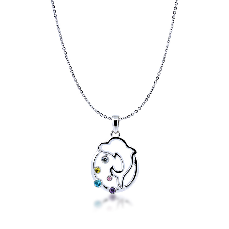 925純銀「海豚」彩鑽項墜 + 贈白鋼項鍊-AZSNP0069