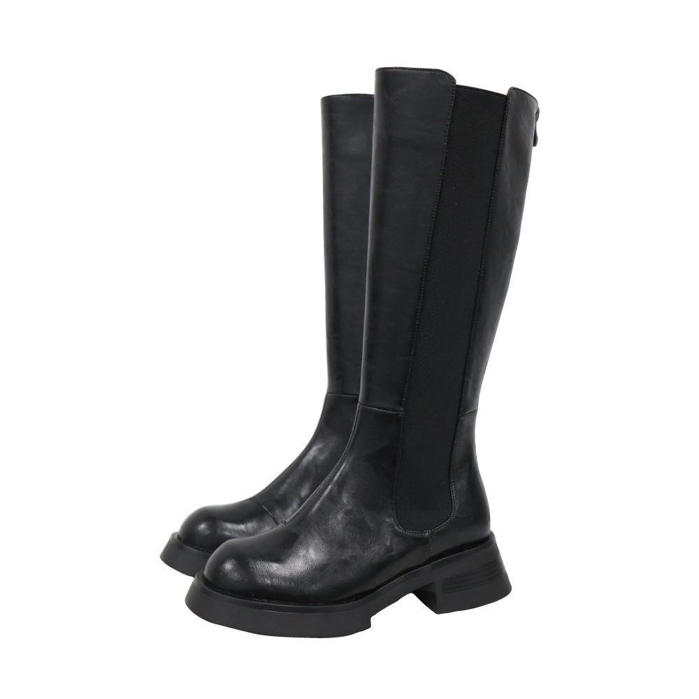 (現+預) 加大筒圍-經典圓頭厚底長靴 -2色