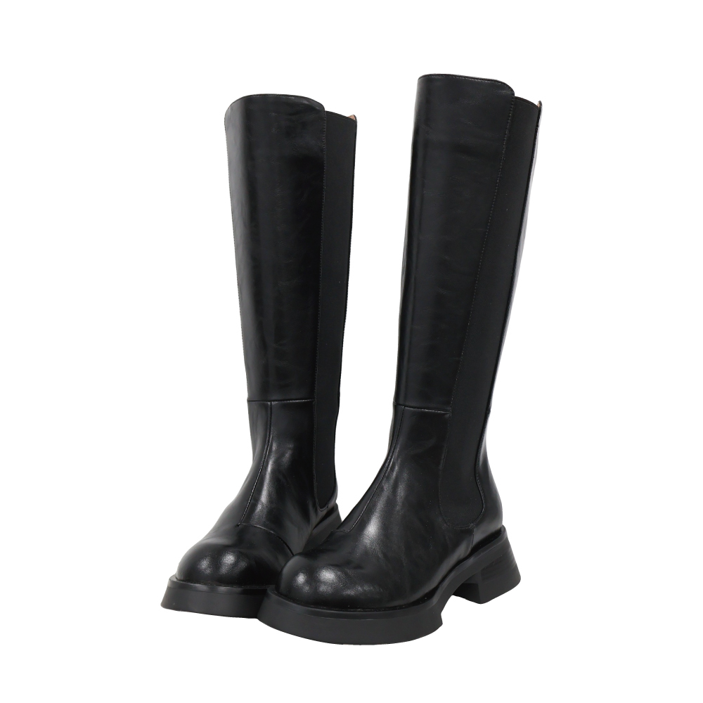 加大筒圍-經典圓頭厚底長靴 -2色