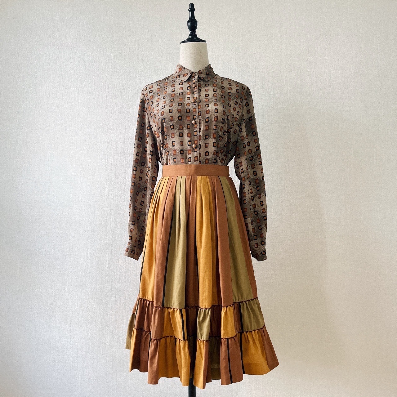 大地色系拼接綿質半裙