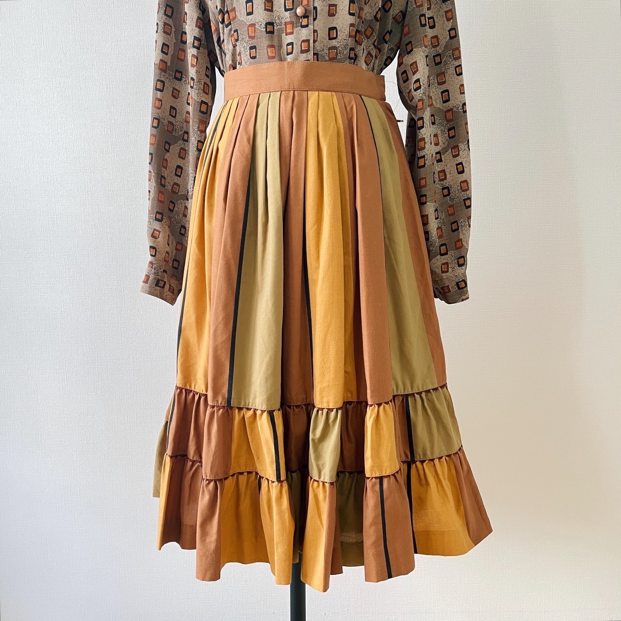 大地色系拼接綿質半裙