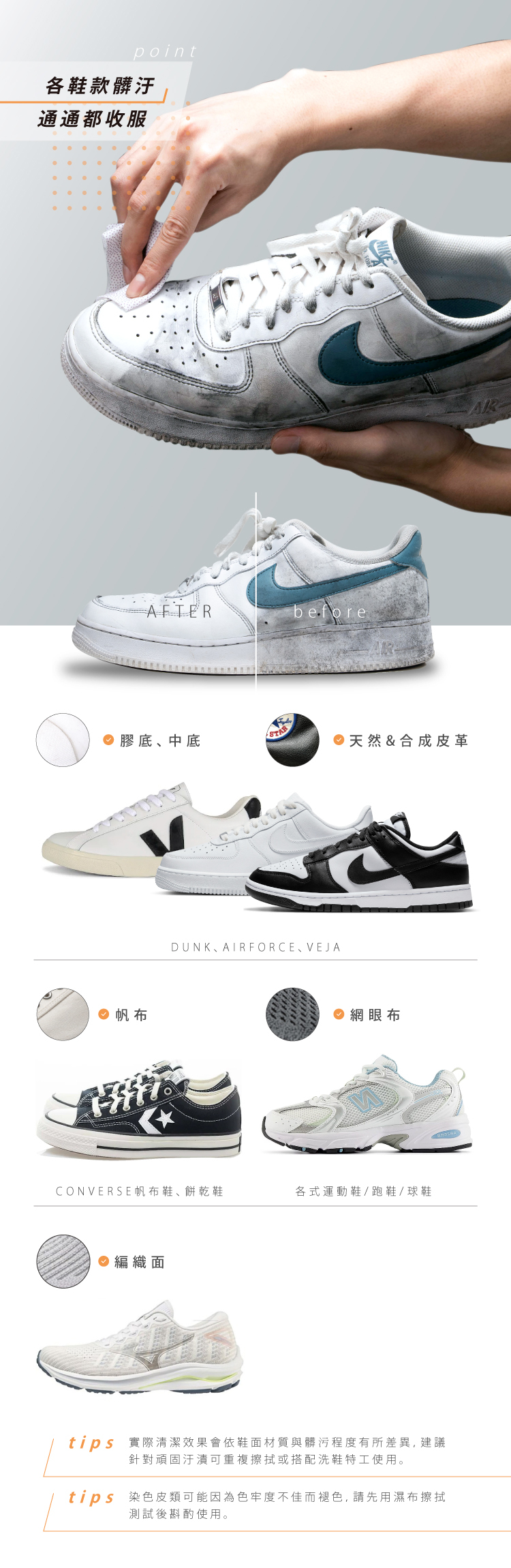 各鞋款髒污通通能收服