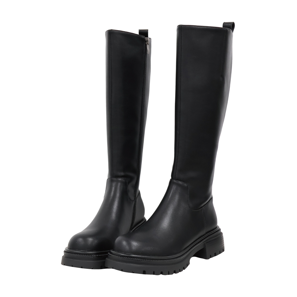 (現+預) 方頭個性厚底真皮長靴 -2色