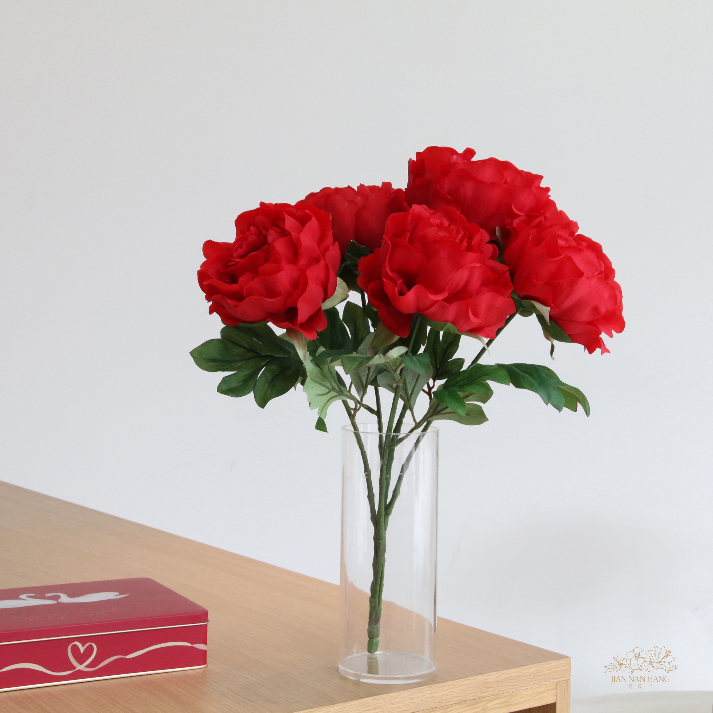 人造花  牡丹花束 5頭 紅