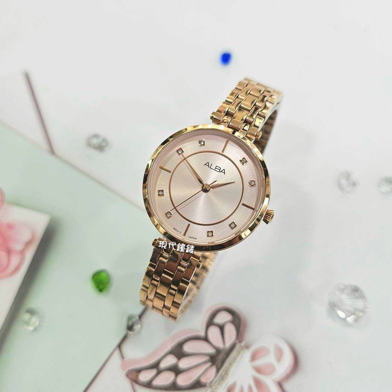 【ALBA 雅柏】高雅藝術-玫金晶鑽Y121-X160P 32mm 現代鐘錶