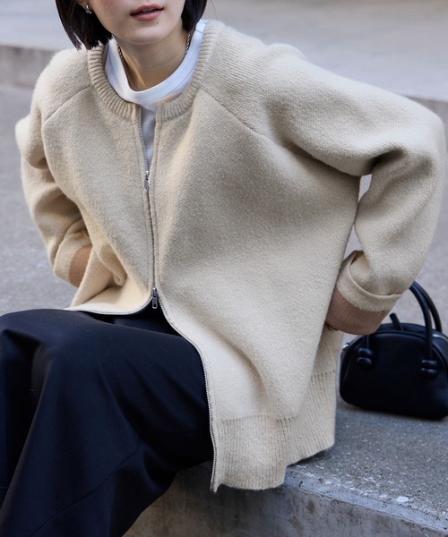 【預購】MONO-MART 雙面撞色寬鬆針織開襟衫 寬鬆 撞色 雙拉鍊 針織 針織衫 開襟衫