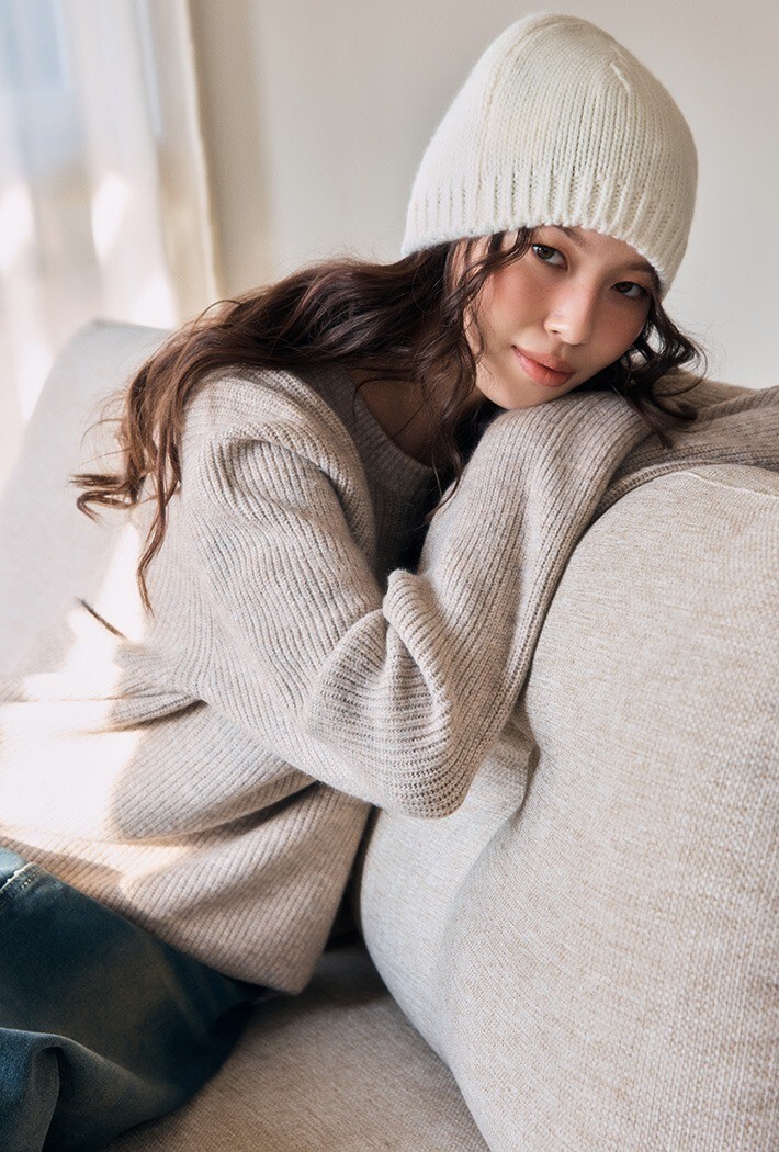 【OWN】SPAO 長袖 上衣 針織 圓領 女版 深藍