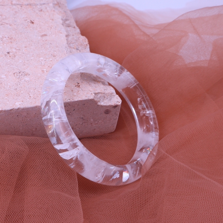 【天然石水晶手鐲】圈口尺寸54～55 收藏級✨極透體 整圈彩虹白幽靈🌈