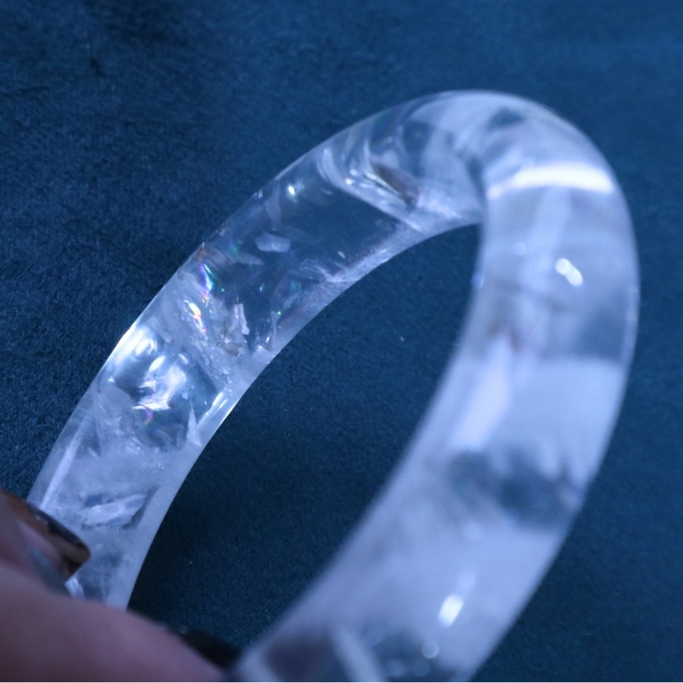 【天然石水晶手鐲】圈口尺寸54～55 收藏級✨極透體 整圈彩虹白幽靈🌈