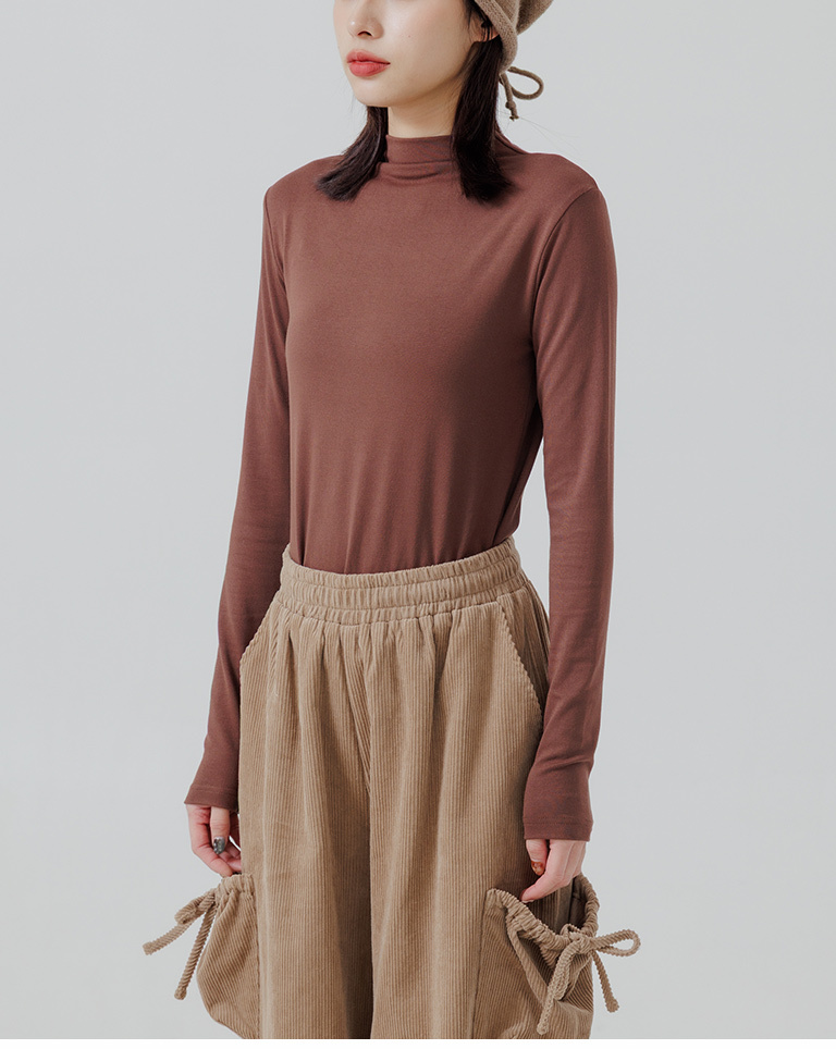 Plain bottle neck fitted long-sleeved top, available in six colors S/M/L【01099267】in stock+pre-order