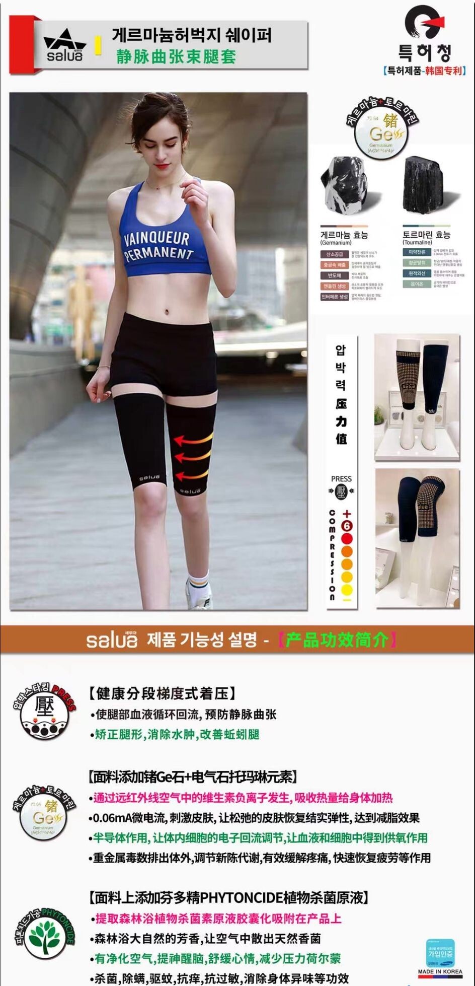 SL16 salua THIGH SHAPER锗Ge+托玛琳 【静脉曲张束腿套】 【高压款】 $189  韓國制