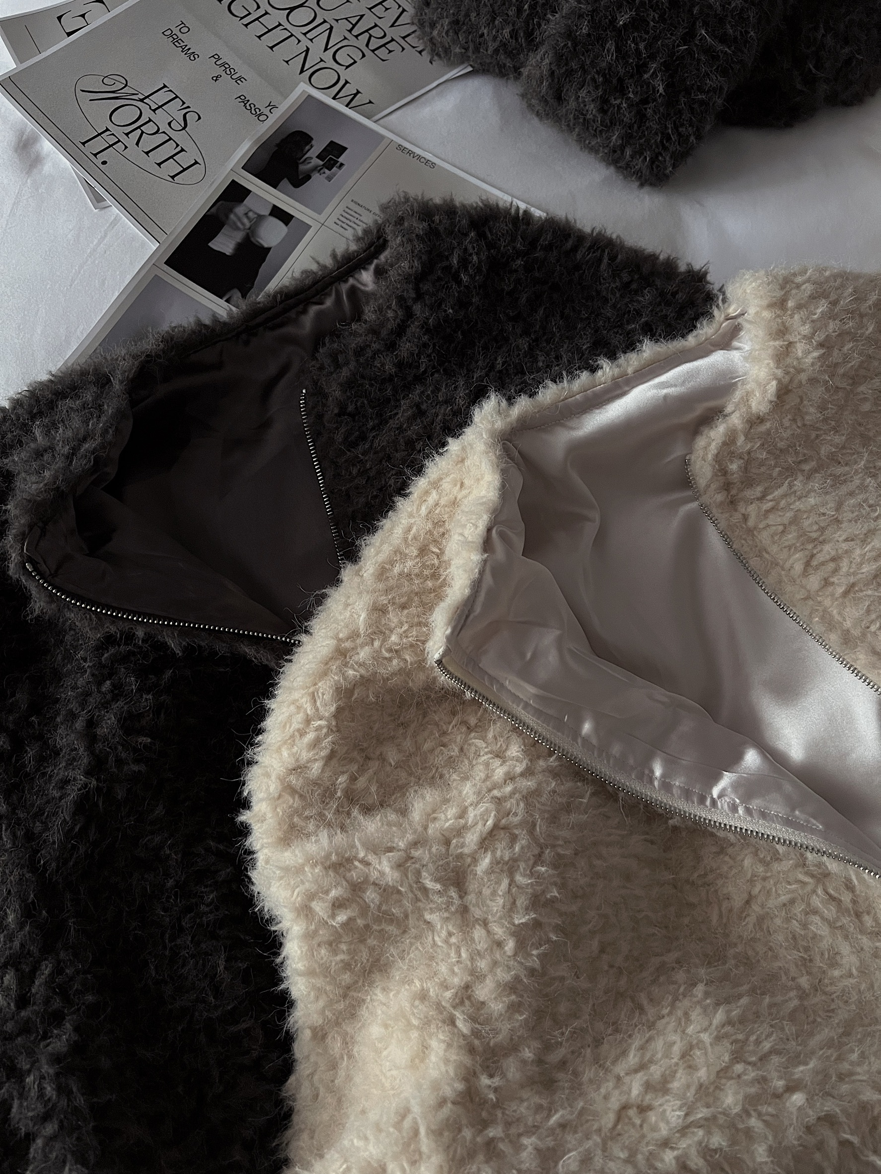 全員自留.拉鍊超絲滑的厚毛外套，搭配圍巾超高級。（細節控會愛的內襯）