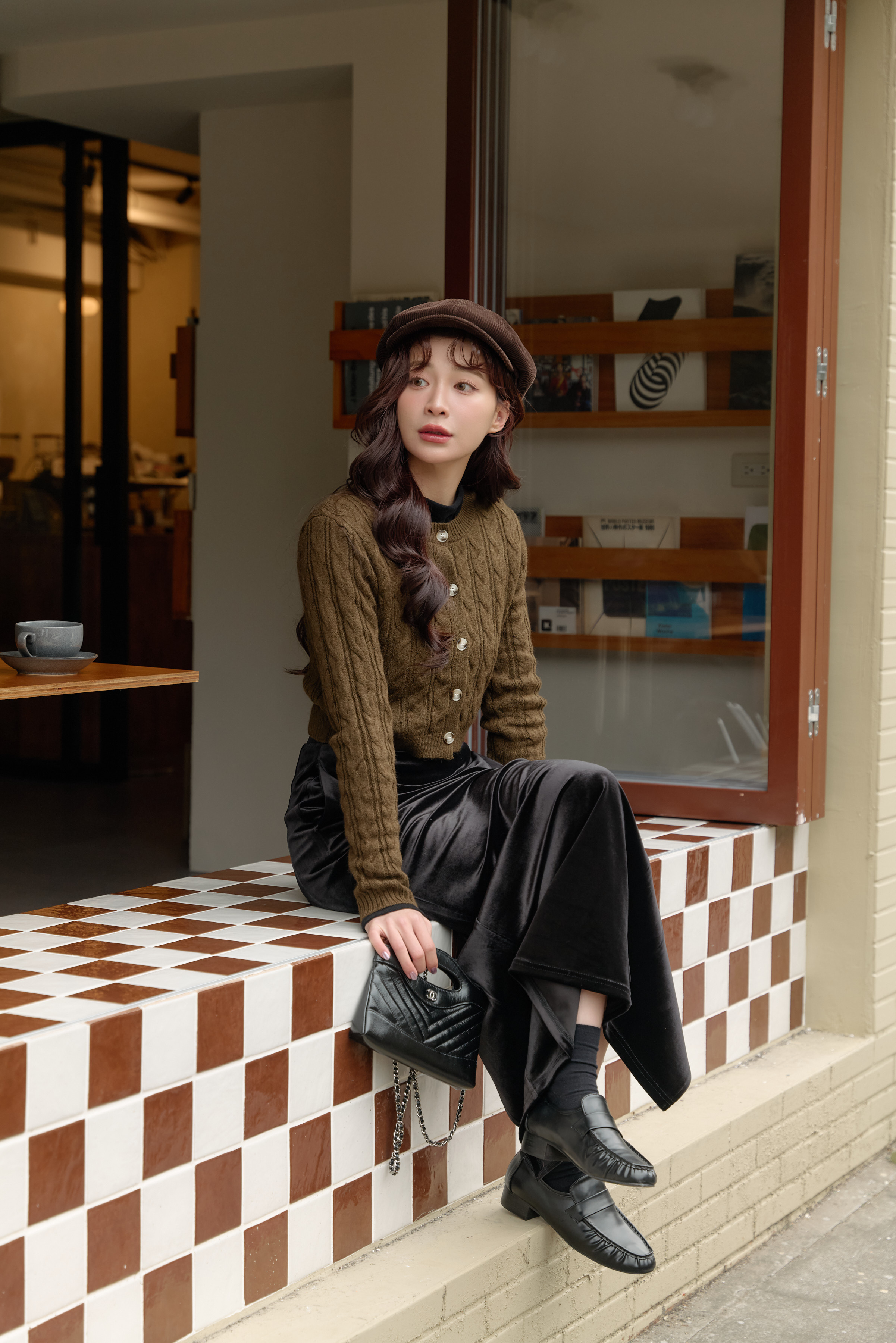 Gmade/法式微光 絲絨收胯直筒長裙-黑