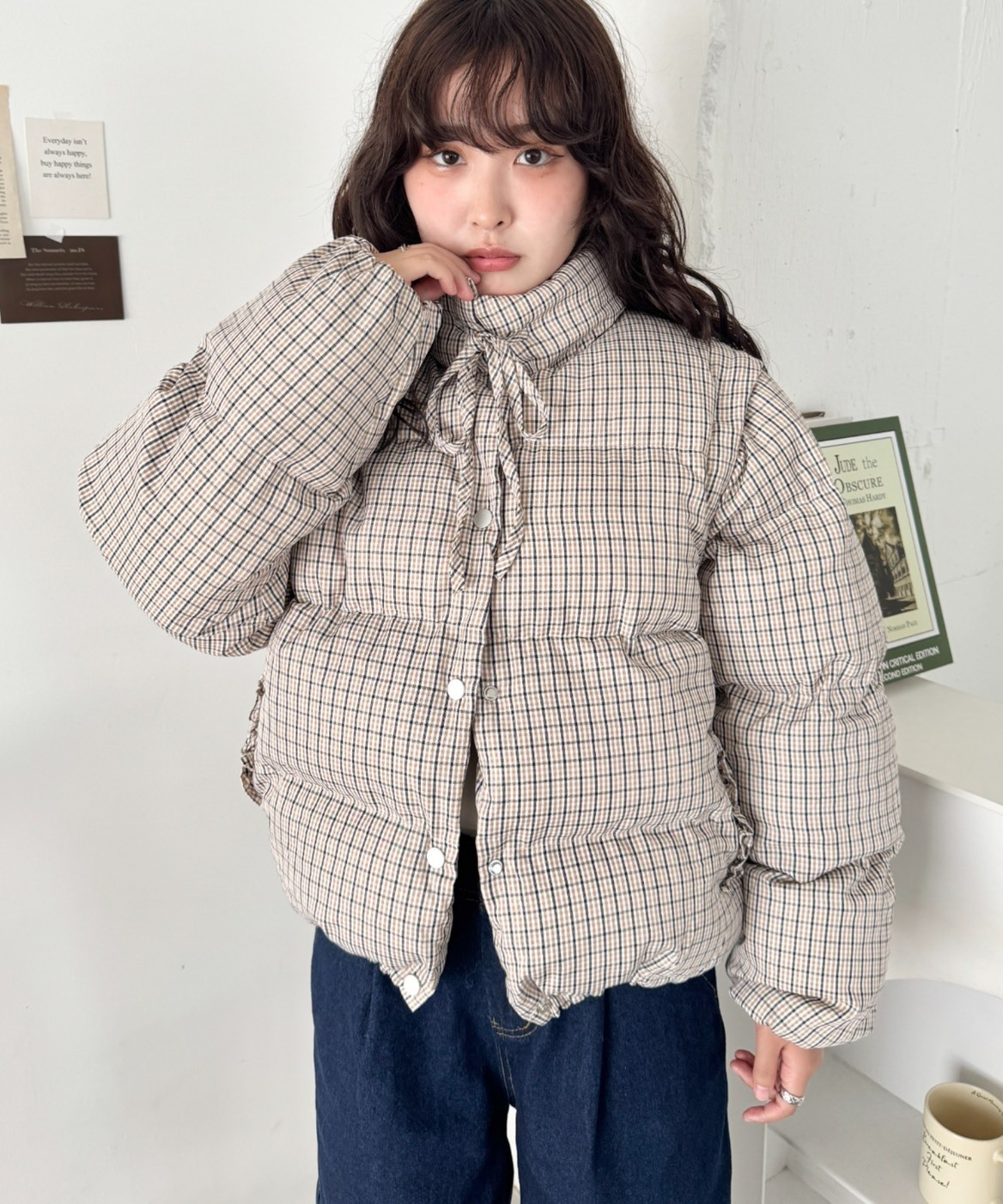 <超扯折扣>日本 Outfitter lab 格紋 緞帶 羽絨外套 可拆成 羽絨背心 2色