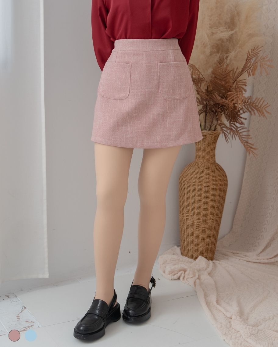 混織小香風前貼袋短裙