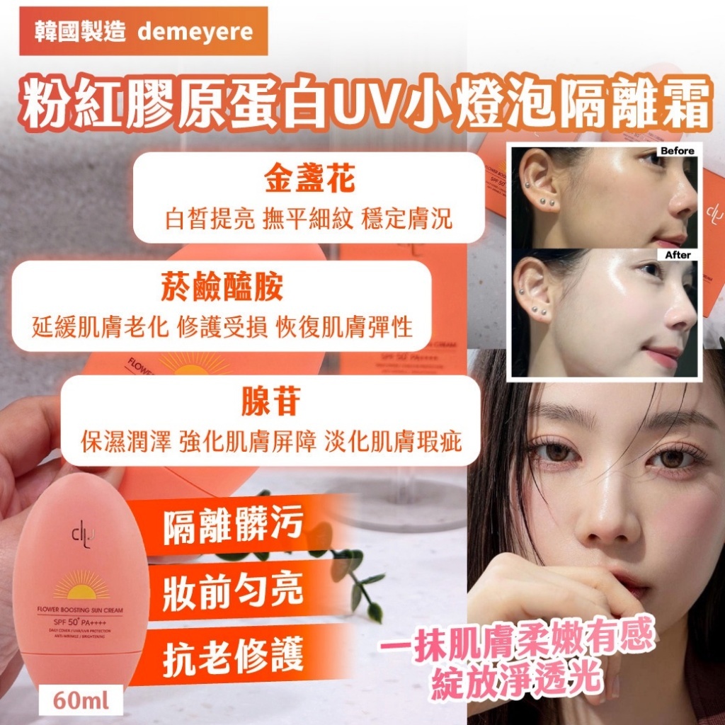 WSBB10381  🇰🇷韓國製造 ｜demeyere｜粉紅膠原蛋白UV小燈泡隔離霜60ml（4月上旬）