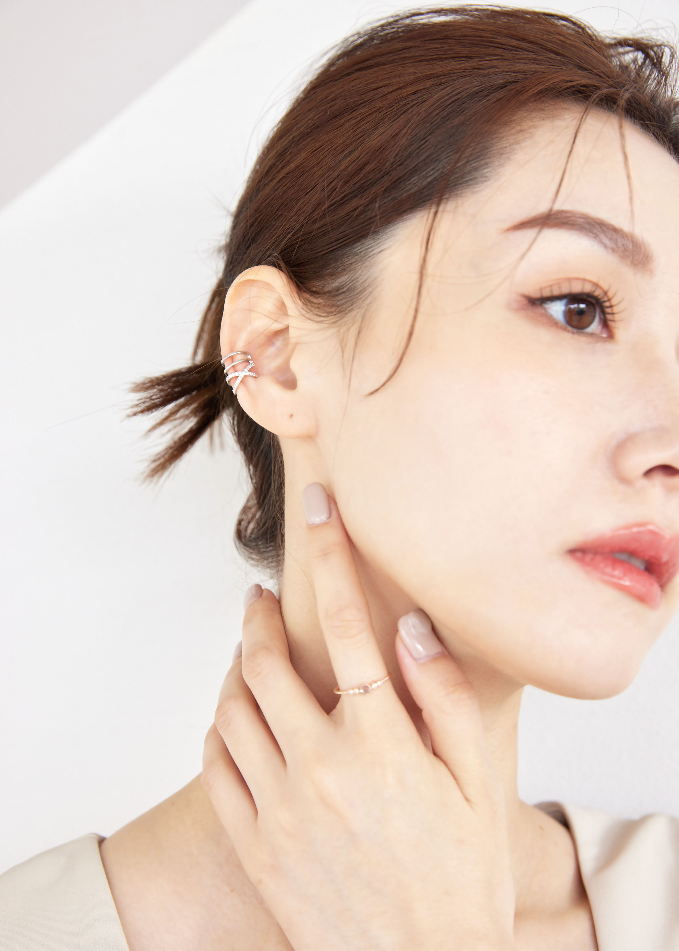 線條交叉排鑽 純銀耳骨夾