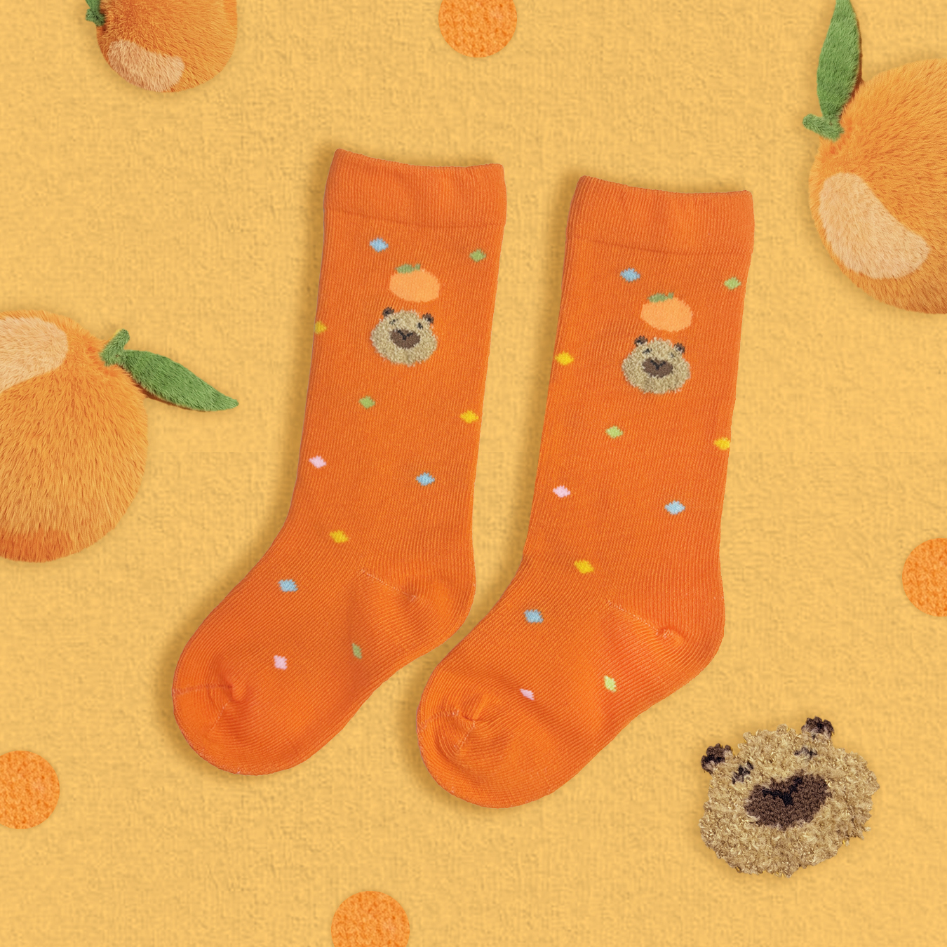 大桔水豚君造型中筒襪